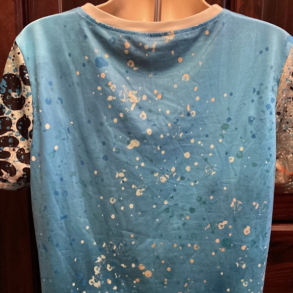 NWOT MD Blue, Black, Tan Speckled Paint Splatter Pattern PERFECTLY IMPERFECT Top - Picture 3 of 7
